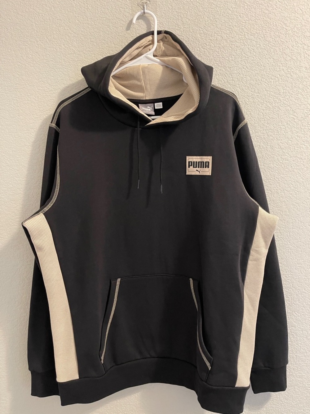 Puma Men's Black Hoodie with Cream Panels